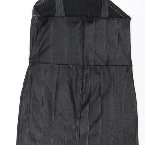 Topshop Women's Black Bodycon Short Dress Size 10 Sleeveless V-Neck Party