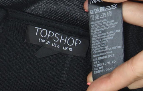 Topshop Women's Black Bodycon Short Dress Size 10 Sleeveless V-Neck Party