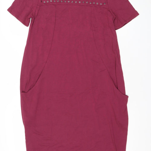 Roman Women’s Purple Studded Shift Dress Size 14 Short Sleeve Knee Length