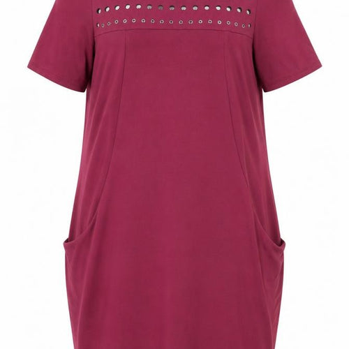 Roman Women’s Purple Studded Shift Dress Size 14 Short Sleeve Knee Length