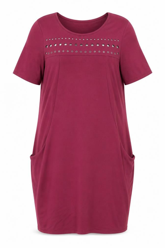 Roman Women’s Purple Studded Shift Dress Size 14 Short Sleeve Knee Length