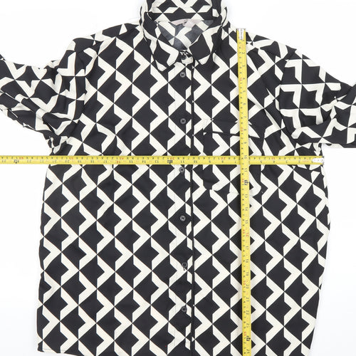 H&M Womens Black Geometric Button-Up Shirt Size M Long Sleeve Polyester