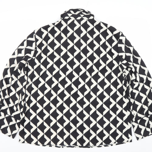 H&M Womens Black Geometric Button-Up Shirt Size M Long Sleeve Polyester