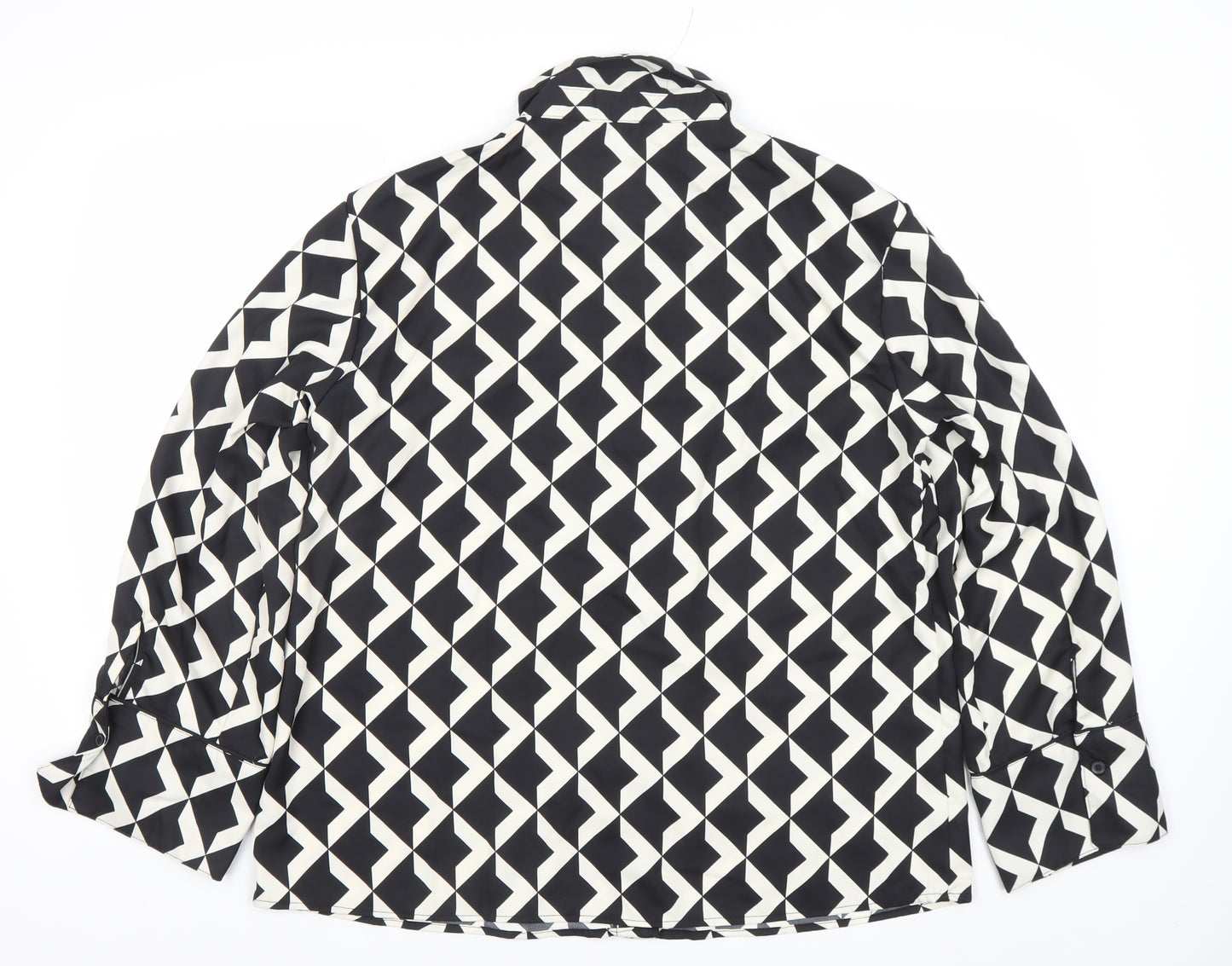 H&M Womens Black Geometric Button-Up Shirt Size M Long Sleeve Polyester