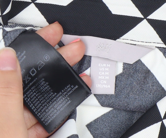 H&M Womens Black Geometric Button-Up Shirt Size M Long Sleeve Polyester