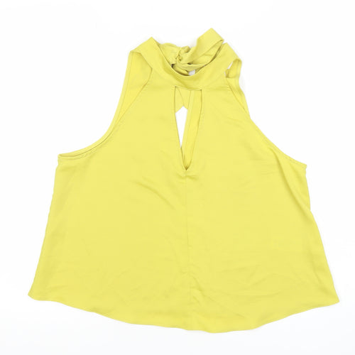 Women's Yellow Halter Neck Bow Tie Chiffon Blouse Size 12