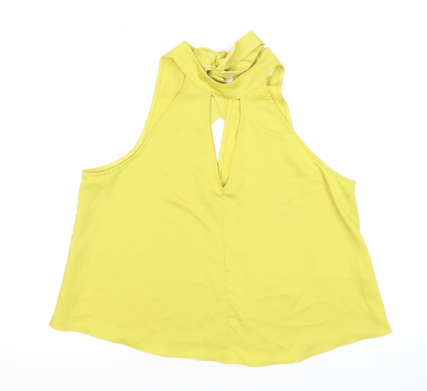 Women's Yellow Halter Neck Bow Tie Chiffon Blouse Size 12
