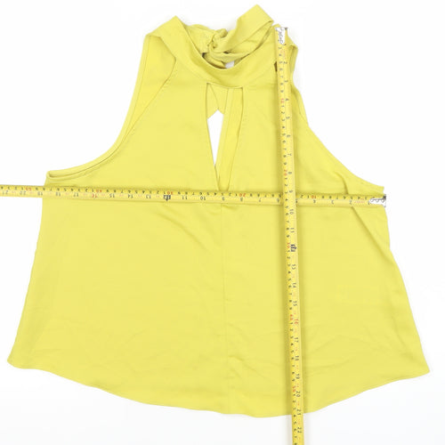 Women's Yellow Halter Neck Bow Tie Chiffon Blouse Size 12