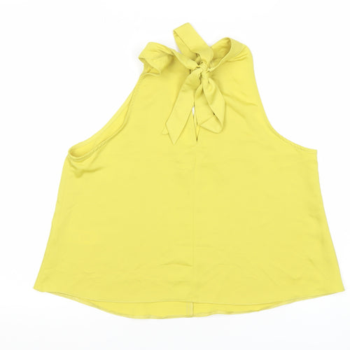 Women's Yellow Halter Neck Bow Tie Chiffon Blouse Size 12