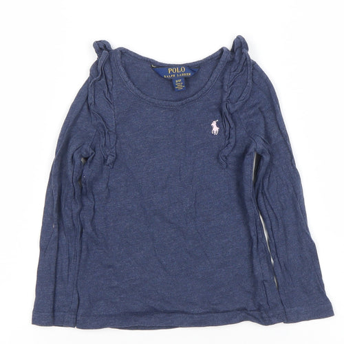Ralph Lauren Girls Blue Long Sleeve Ruffle Logo T-Shirt 3 Years