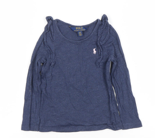 Ralph Lauren Girls Blue Long Sleeve Ruffle Logo T-Shirt 3 Years