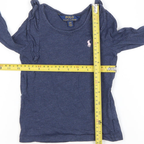 Ralph Lauren Girls Blue Long Sleeve Ruffle Logo T-Shirt 3 Years