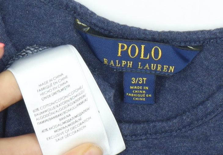 Ralph Lauren Girls Blue Long Sleeve Ruffle Logo T-Shirt 3 Years