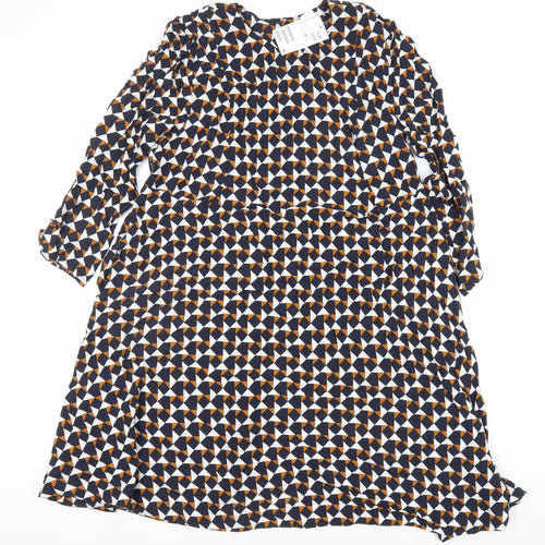 H&M Women’s Multicoloured Geometric A-Line Dress Size 8 Long Sleeve Viscose
