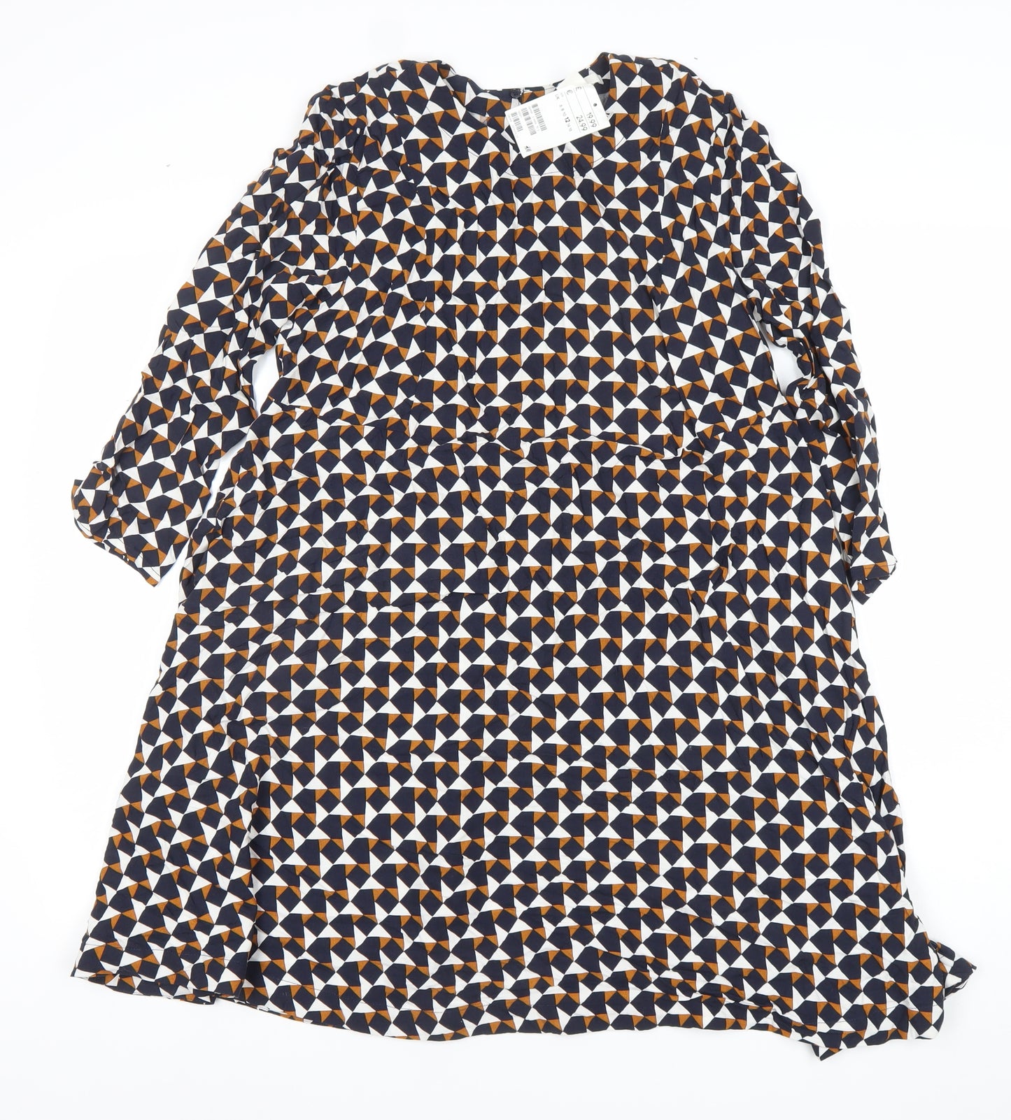 H&M Women’s Multicoloured Geometric A-Line Dress Size 8 Long Sleeve Viscose