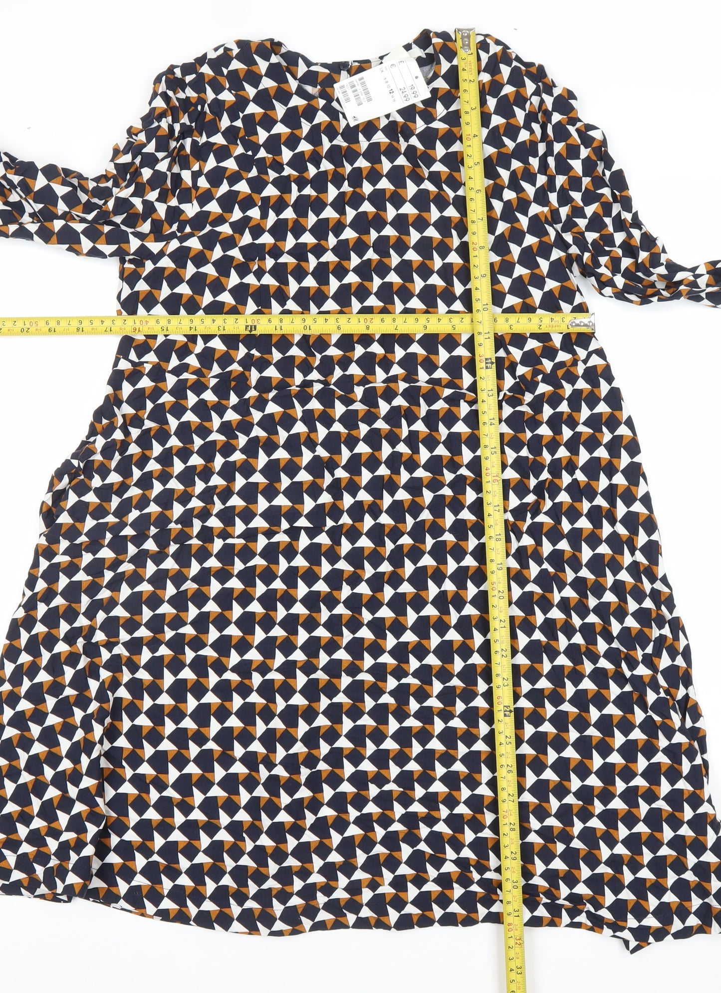 H&M Women’s Multicoloured Geometric A-Line Dress Size 8 Long Sleeve Viscose
