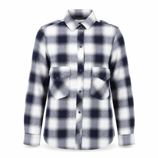Front view of Zara Women Blue Check Cotton Button-Up Shirt, size 12