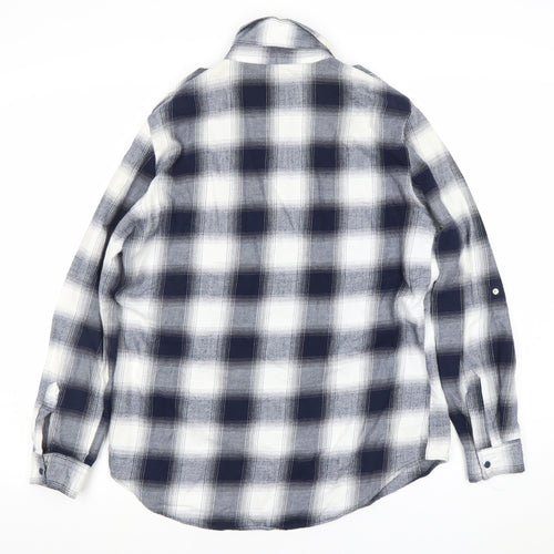 Zara Women Blue Check Cotton Button-Up Shirt Size 12