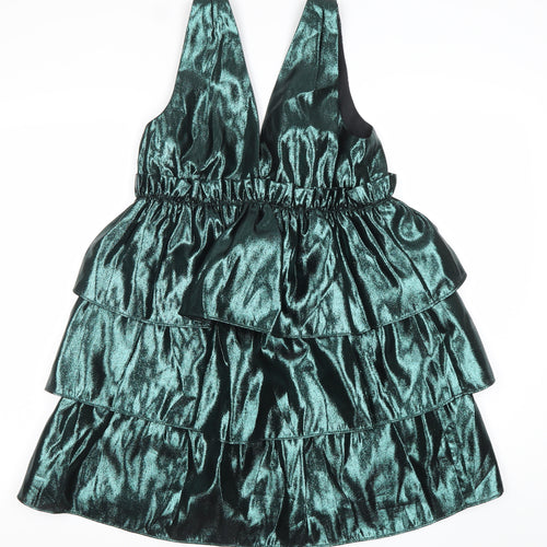 ZARA Women’s Green Velvet Ruffle Short Party Dress Size S