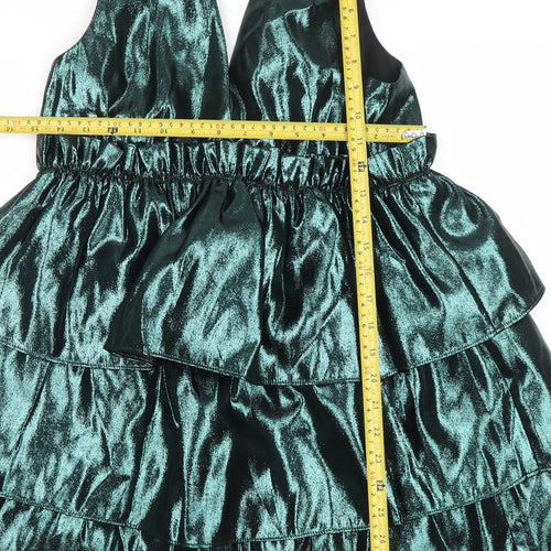 ZARA Women’s Green Velvet Ruffle Short Party Dress Size S
