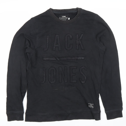 Jack & Jones Mens Black Pullover Sweatshirt Size S Classic Logo