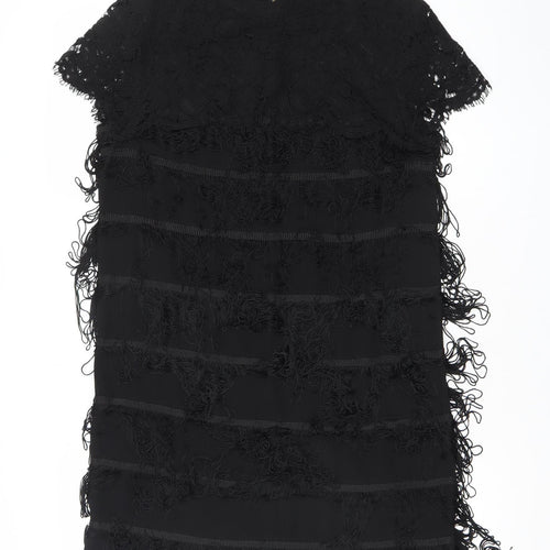 Oasis Women’s Black Lace Fringe Short Sleeve Shift Dress UK 12