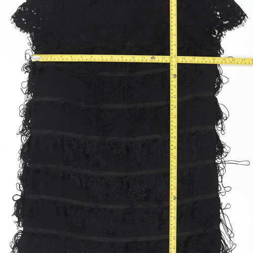 Oasis Women’s Black Lace Fringe Short Sleeve Shift Dress UK 12