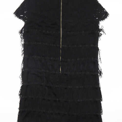 Oasis Women’s Black Lace Fringe Short Sleeve Shift Dress UK 12