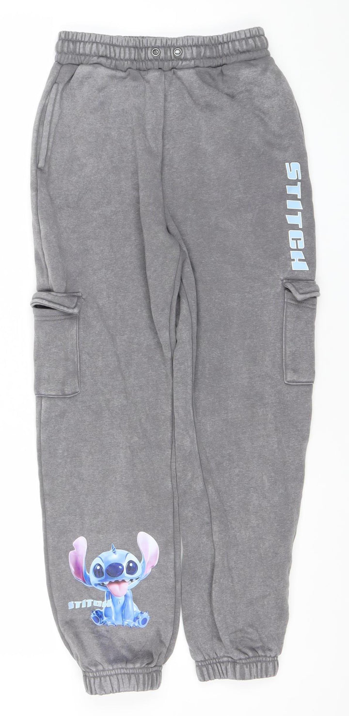 Disney Stitch Boys Grey Joggers 11-12 Years Elastic Waist Fleece Sweatpants