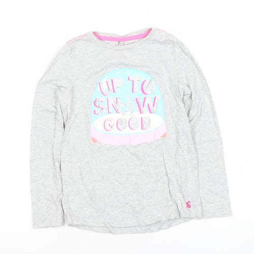Joules Girls Grey Long Sleeve T-Shirt 7-8 Years Glitter Graphic Snow Globe Design