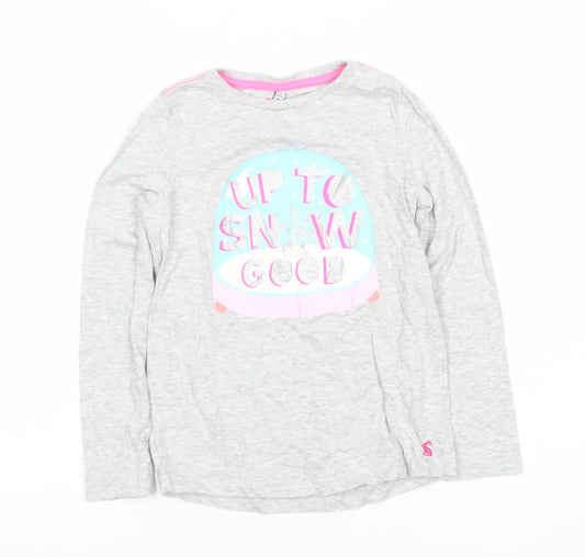 Joules Girls Grey Long Sleeve T-Shirt 7-8 Years Glitter Graphic Snow Globe Design