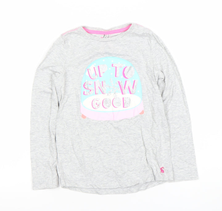 Joules Girls Grey Long Sleeve T-Shirt 7-8 Years Glitter Graphic Snow Globe Design