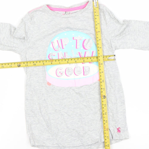 Joules Girls Grey Long Sleeve T-Shirt 7-8 Years Glitter Graphic Snow Globe Design