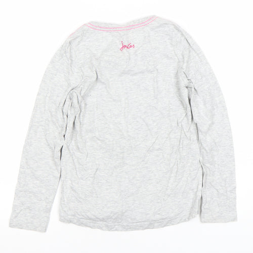 Joules Girls Grey Long Sleeve T-Shirt 7-8 Years Glitter Graphic Snow Globe Design