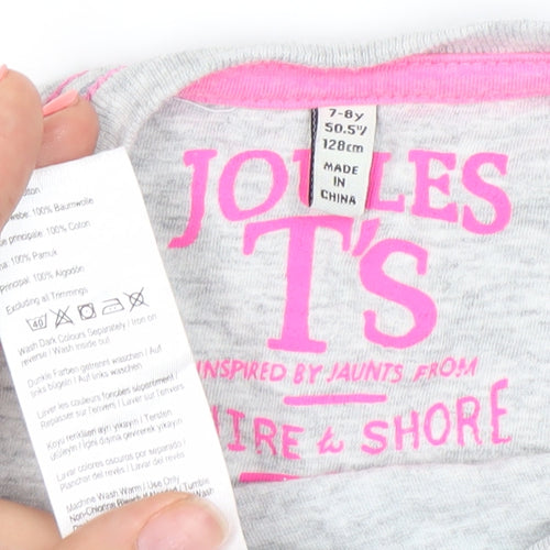Joules Girls Grey Long Sleeve T-Shirt 7-8 Years Glitter Graphic Snow Globe Design