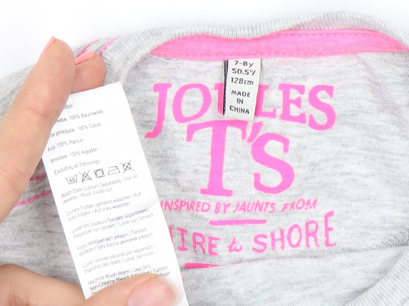 Joules Girls Grey Long Sleeve T-Shirt 7-8 Years Glitter Graphic Snow Globe Design