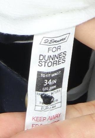 Dunnes Stores Men's Blue 34R Chino Trousers Cotton Blend