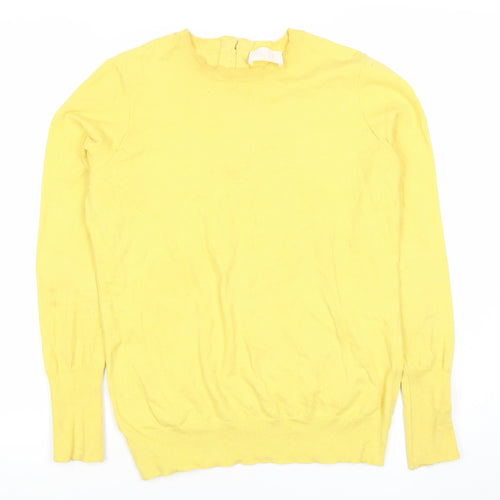 Savida Women's Yellow Crew Neck Button Trim Jumper Size 12
