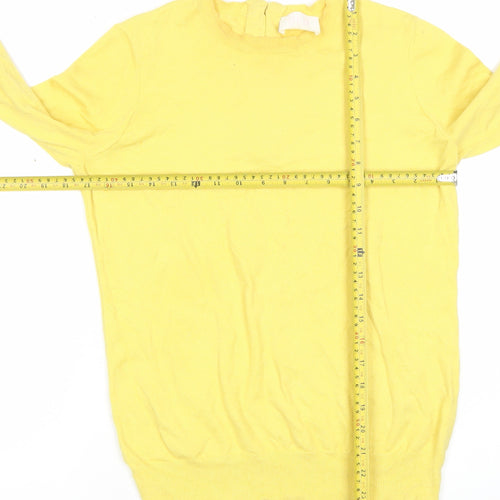 Savida Women's Yellow Crew Neck Button Trim Jumper Size 12