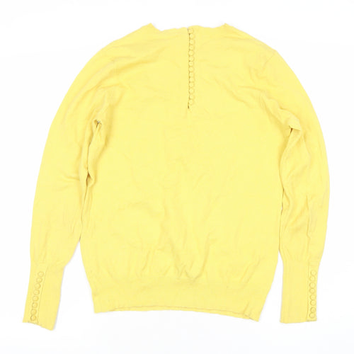 Savida Women's Yellow Crew Neck Button Trim Jumper Size 12