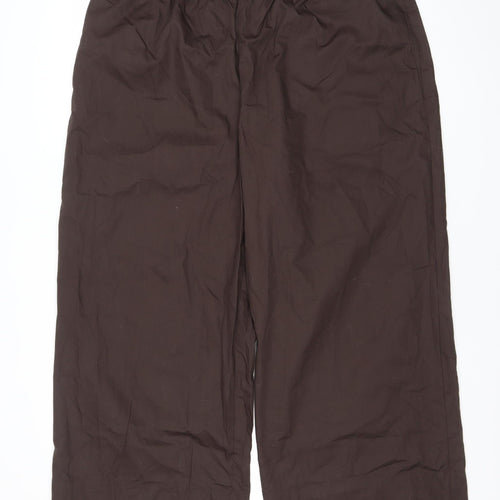 Women's Brown Wide-Leg Cotton Blend Elastic Waist Trousers XL