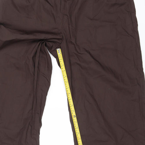 Women's Brown Wide-Leg Cotton Blend Elastic Waist Trousers XL