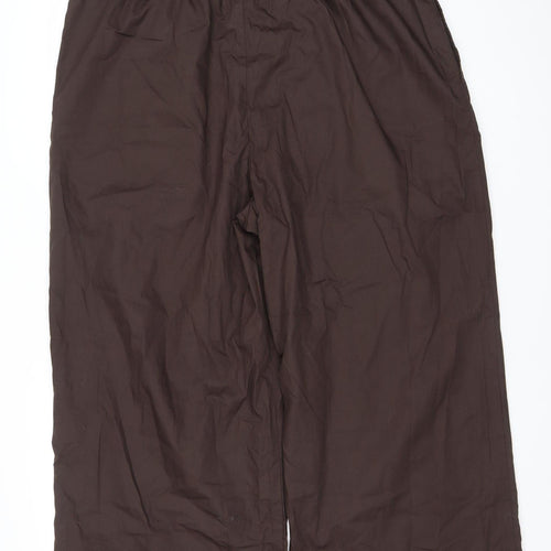 Women's Brown Wide-Leg Cotton Blend Elastic Waist Trousers XL