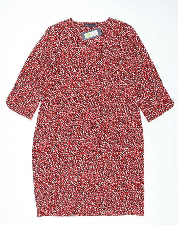 Marks and Spencer Women’s Red Abstract Shift Dress Size 12 3/4 Sleeve