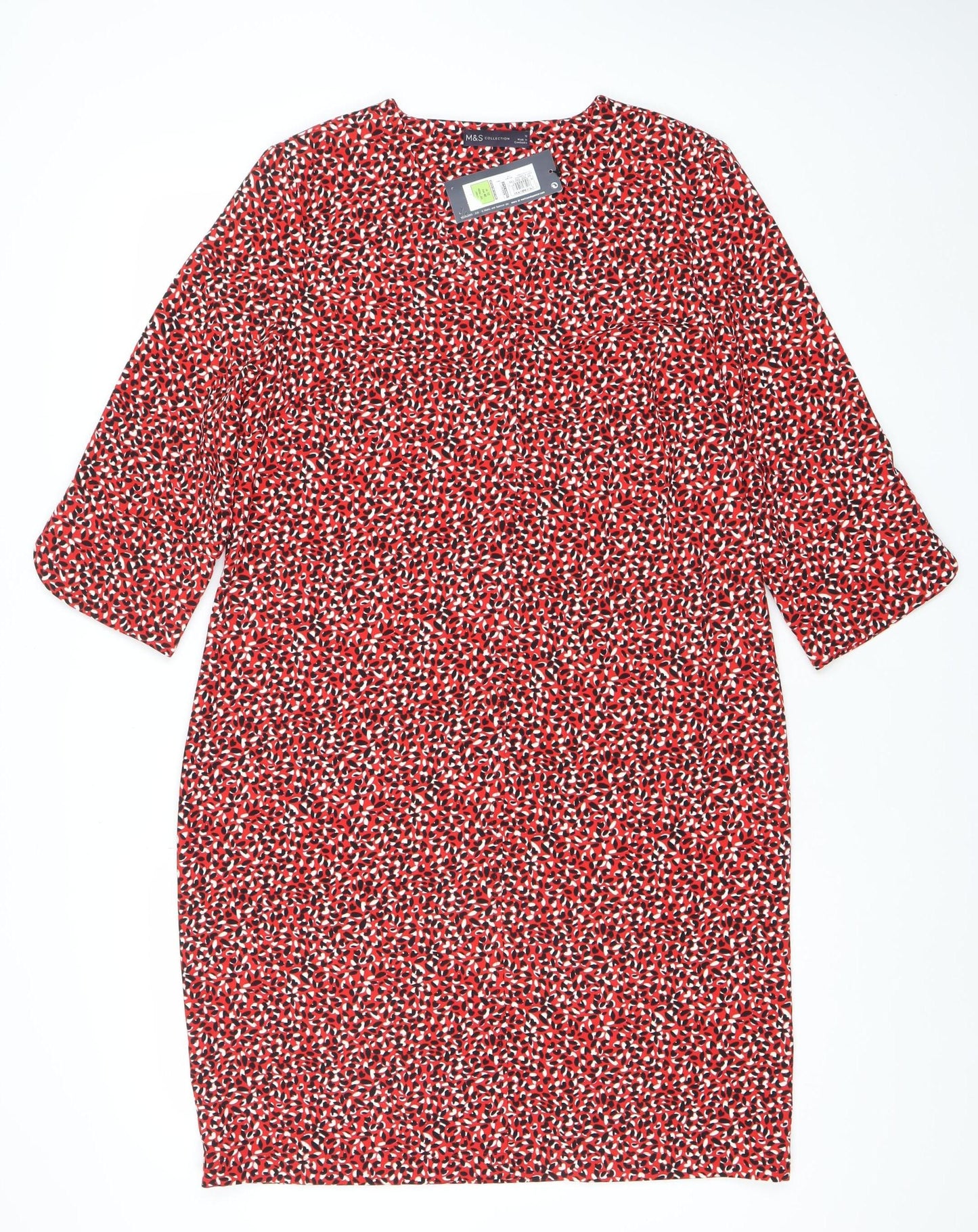 Marks and Spencer Women’s Red Abstract Shift Dress Size 12 3/4 Sleeve