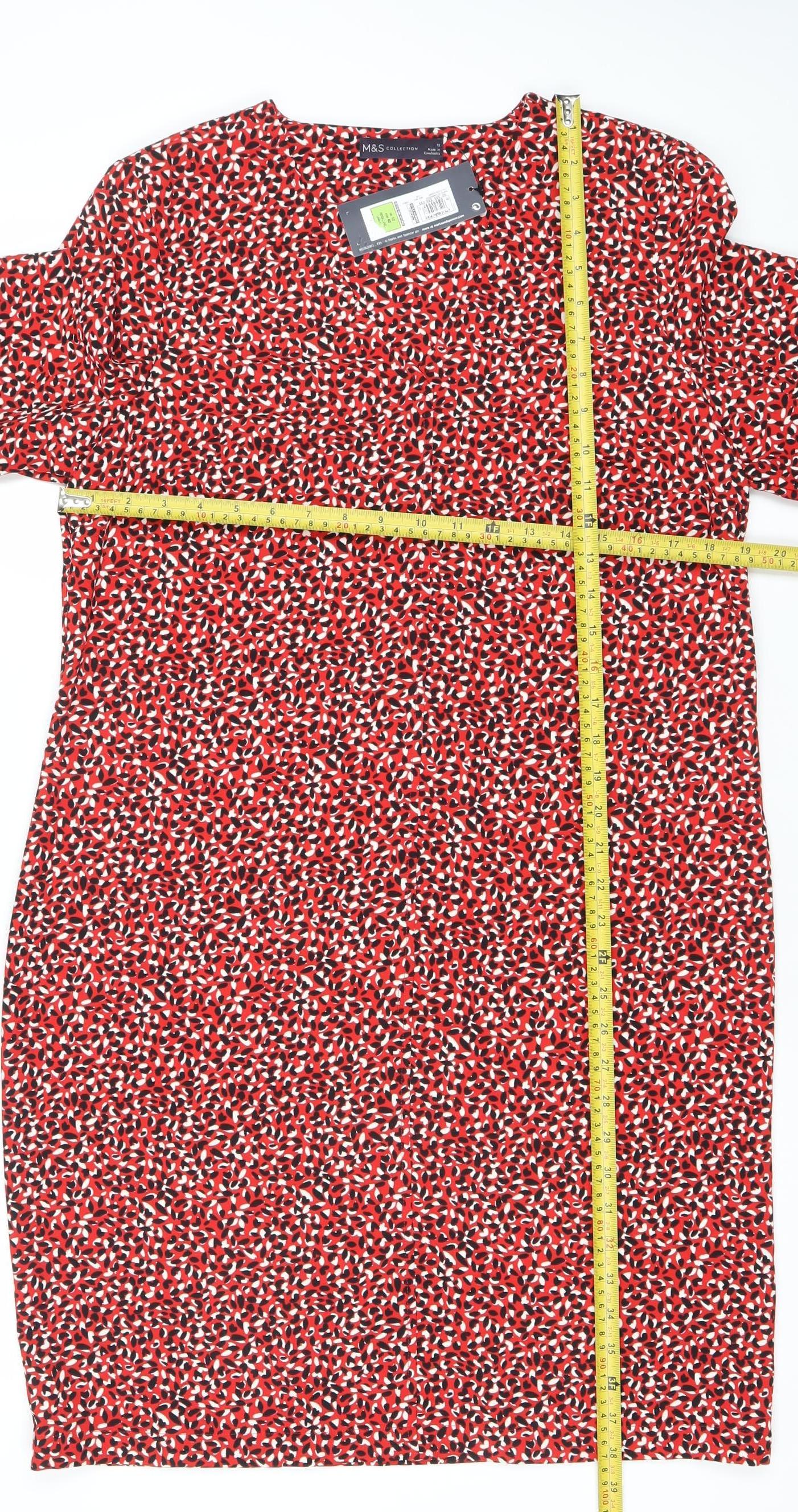 Marks and Spencer Women’s Red Abstract Shift Dress Size 12 3/4 Sleeve