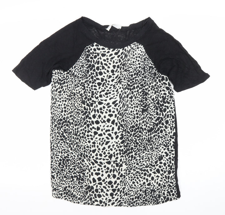 Zara Women’s Black Animal Print Linen T-Shirt Size 12