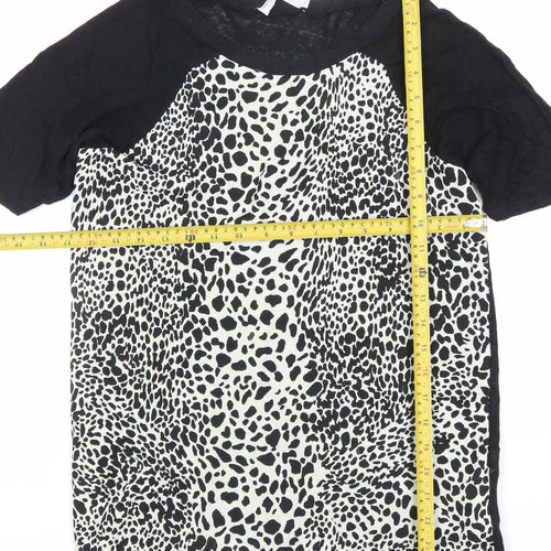 Zara Women’s Black Animal Print Linen T-Shirt Size 12