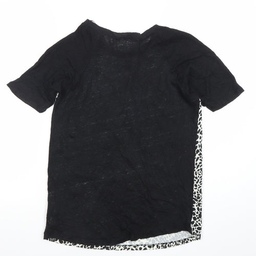 Zara Women’s Black Animal Print Linen T-Shirt Size 12