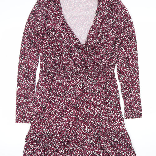 New Look Women’s Red Floral Long Sleeve Wrap Mini Dress Size 10
